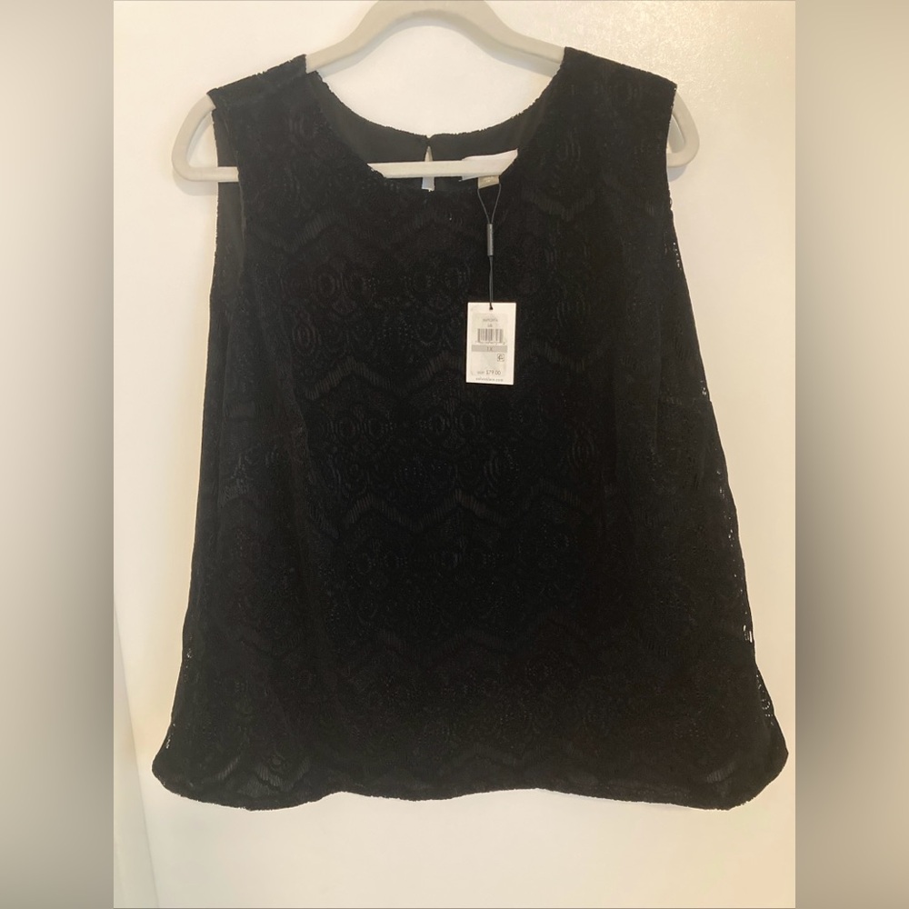 Calvin Klein Black  Lace  Jaquard  Tank Top Size Ix Stretch Lined